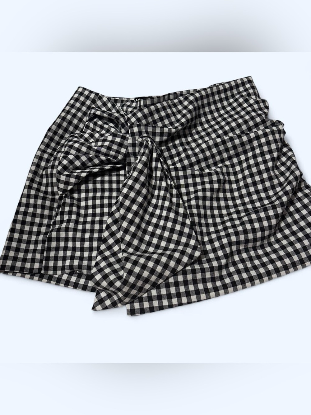 Zara Black & White Gingham Tie-Front Skort